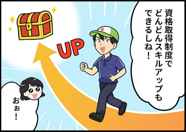 資格取得制度でどんどんスキルアップもできるしね！おぉ！